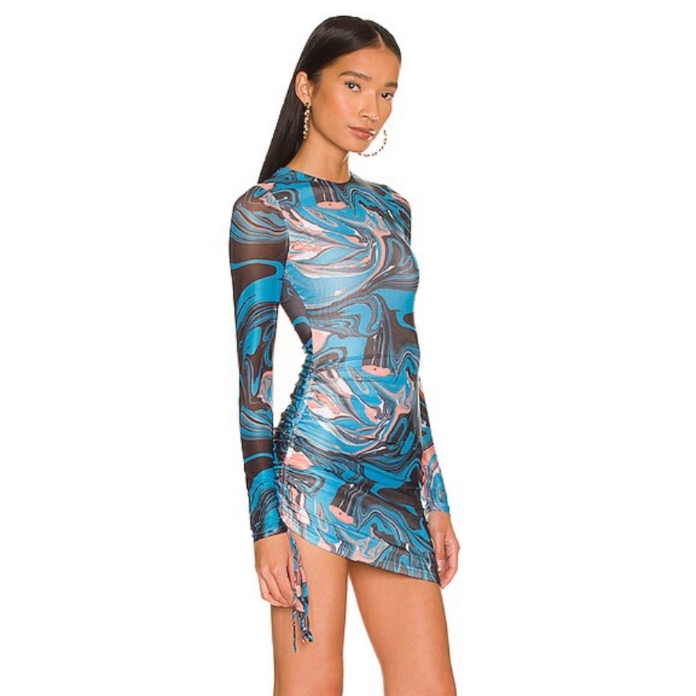 Katya Ruched Mini Dress in Blue Marble
superdown